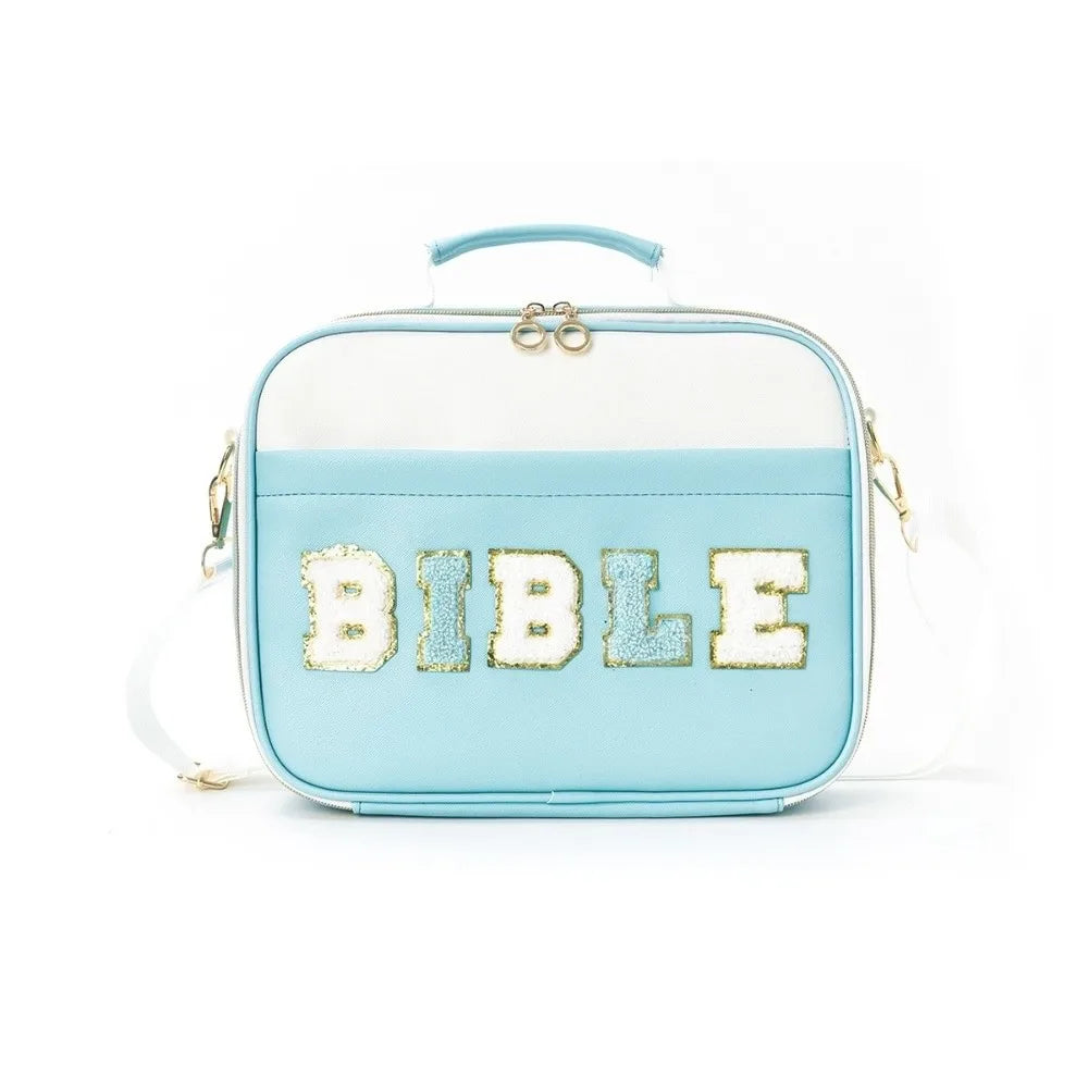 Portable Bible Cover Case Dustproof Large-capacity Bible Carrying Bags with Shoulder Strap Multilayer Book Storage Bag Women Oasis Select Blue