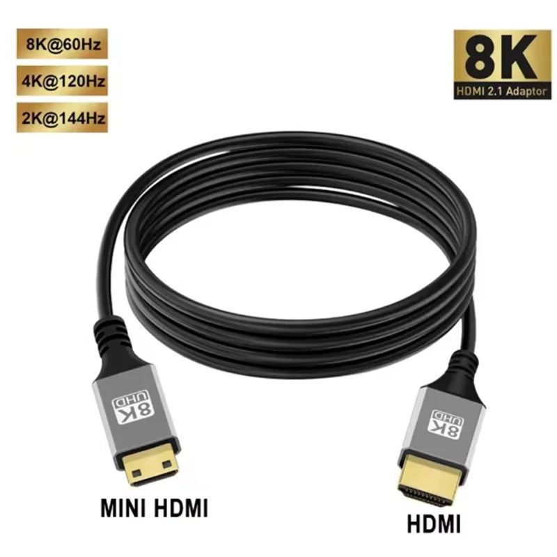 8K Mini HDMI-compatible to HDMI Cable HDTV 2.1 Cable For Camera TV Tablet Support 8K 4K 5K 48Gbps eARC HDR10 HDCP hdmi splitter Oasis Select 5m