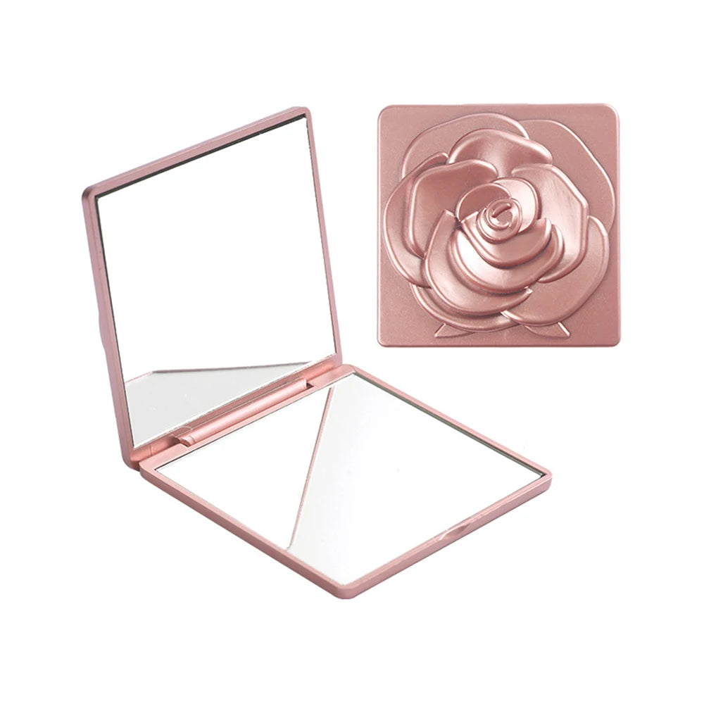 7cm Square Rose Mirror with Storage Bag Lady Portable Handheld Folding Mirror Dressing Table Makeup Accessories Oasis Select Rose Pink