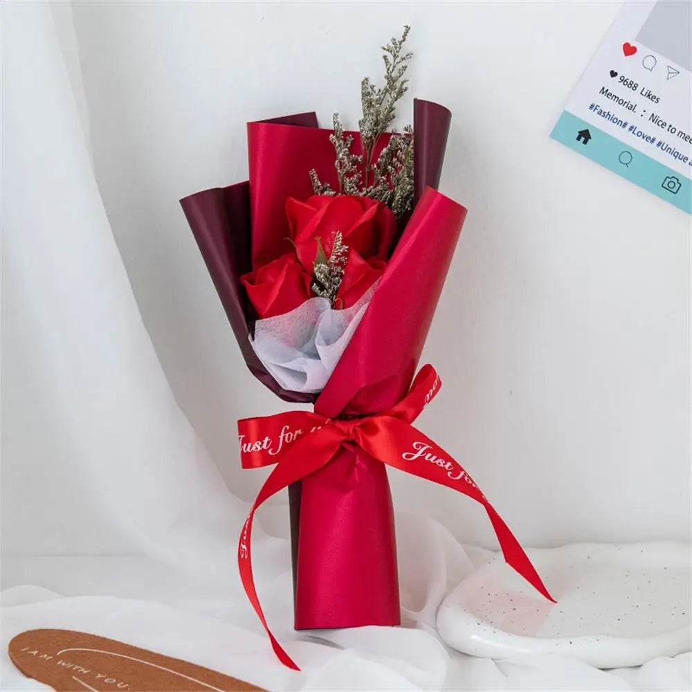 3 Heads Soap Rose Bouquet Valentines Day Gift For Friends Wedding Bouquet Home Decor Rose Flower Bouquet Wedding Party Gift 2024 Oasis Select Red 1