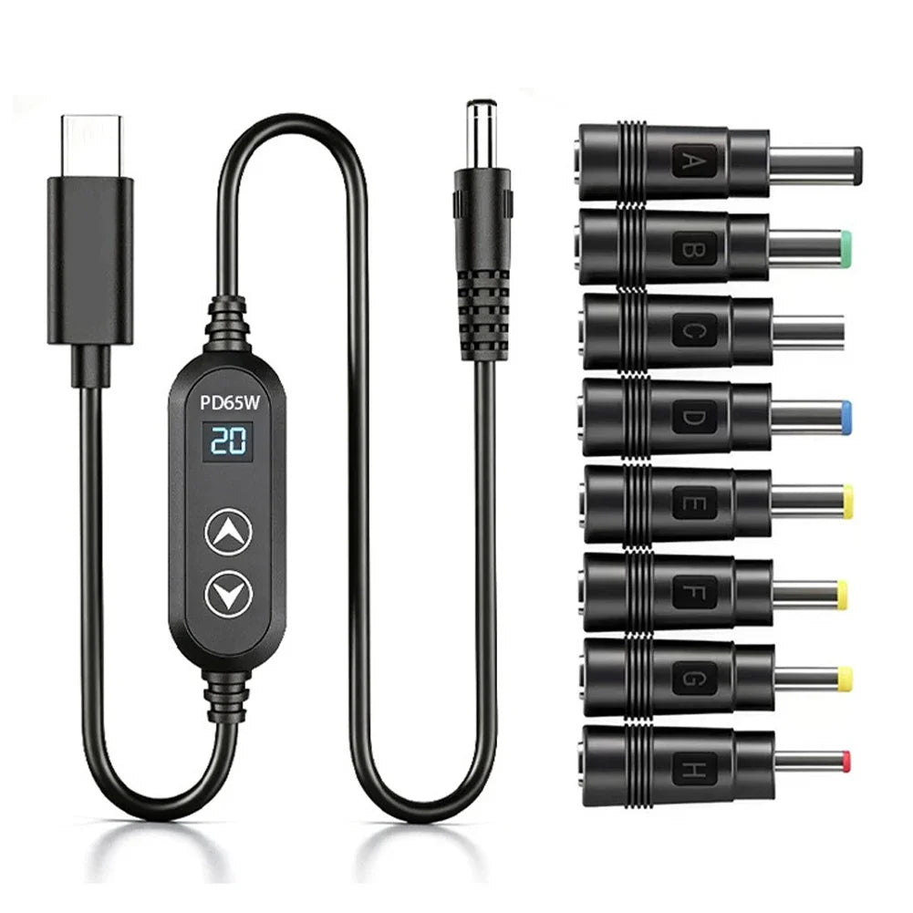 65W USB-C to DC PD Cable – 5V 9V 12V 15V 20V Universal Adapter