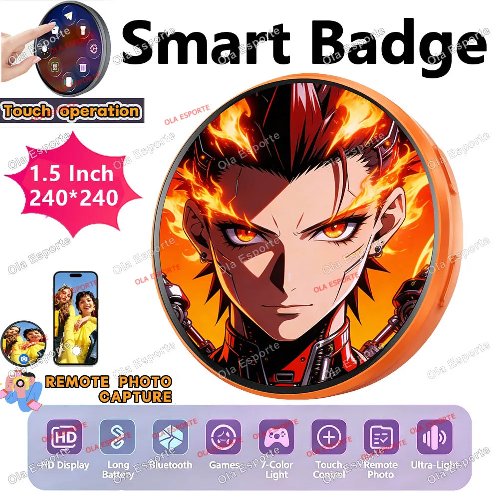 Anime LED Smart Badge – Bluetooth Touch Screen Fan Pin