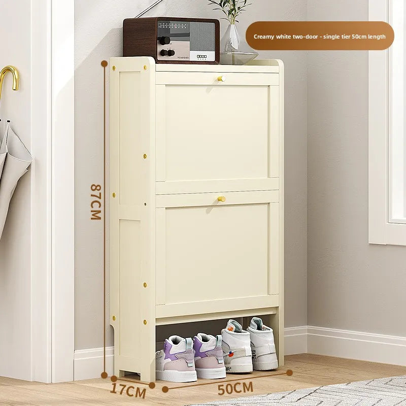Ultra-thin shoe cabinet 17cm household door economical simple modern storage cabinet narrow large capacity tipping bucket Oasis Select White single 2-50