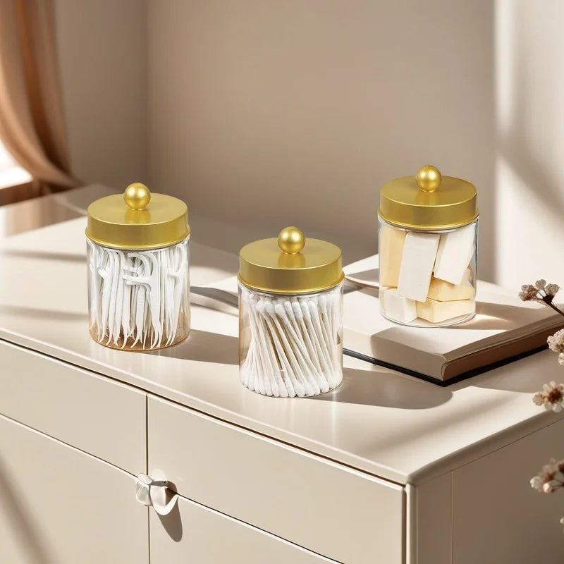 4 Piece/1 Piece Apothecary Jar Bathroom Vanity Organizer - Organizer Set Countertop Jar with Lid, Cotton Swabs, Makeup Sponge Oasis Select