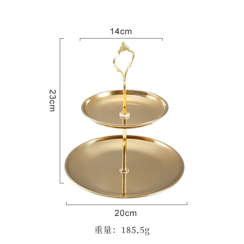 Three-layer Stainless Steel Cake Tray, Cake, Snack Plate, Birthday, Wedding Party Dessert Stand, Table Dessert Display Stan Oasis Select Golden 2 Layers