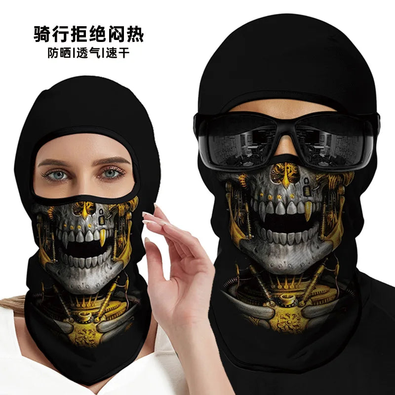3D Funny Mask Motorcycle Face Cover Ski Mask Joker Skull Balaclava Headgear Outdoor Hiking Camping Neck Gaiter Bandana Scarf Men Oasis Select Champagne