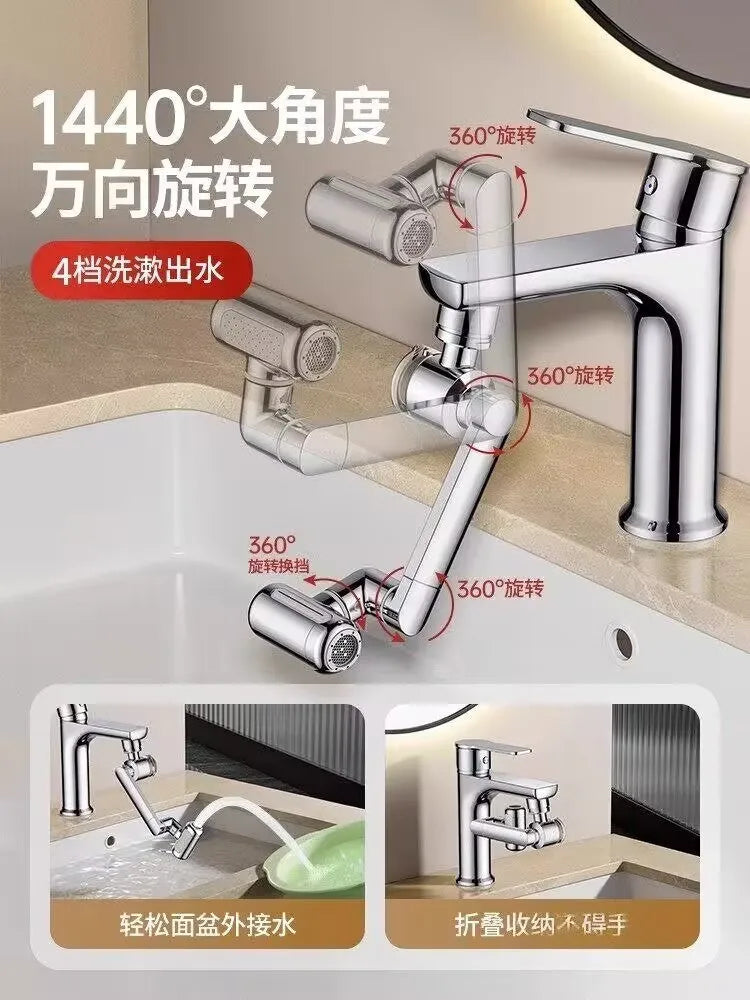 Filter Retractable Universal 1440 °Swivel Robotic Arm Extension Faucet Aerator Kitchen Sink Faucet Extender 4 Water Flow Mode Oasis Select