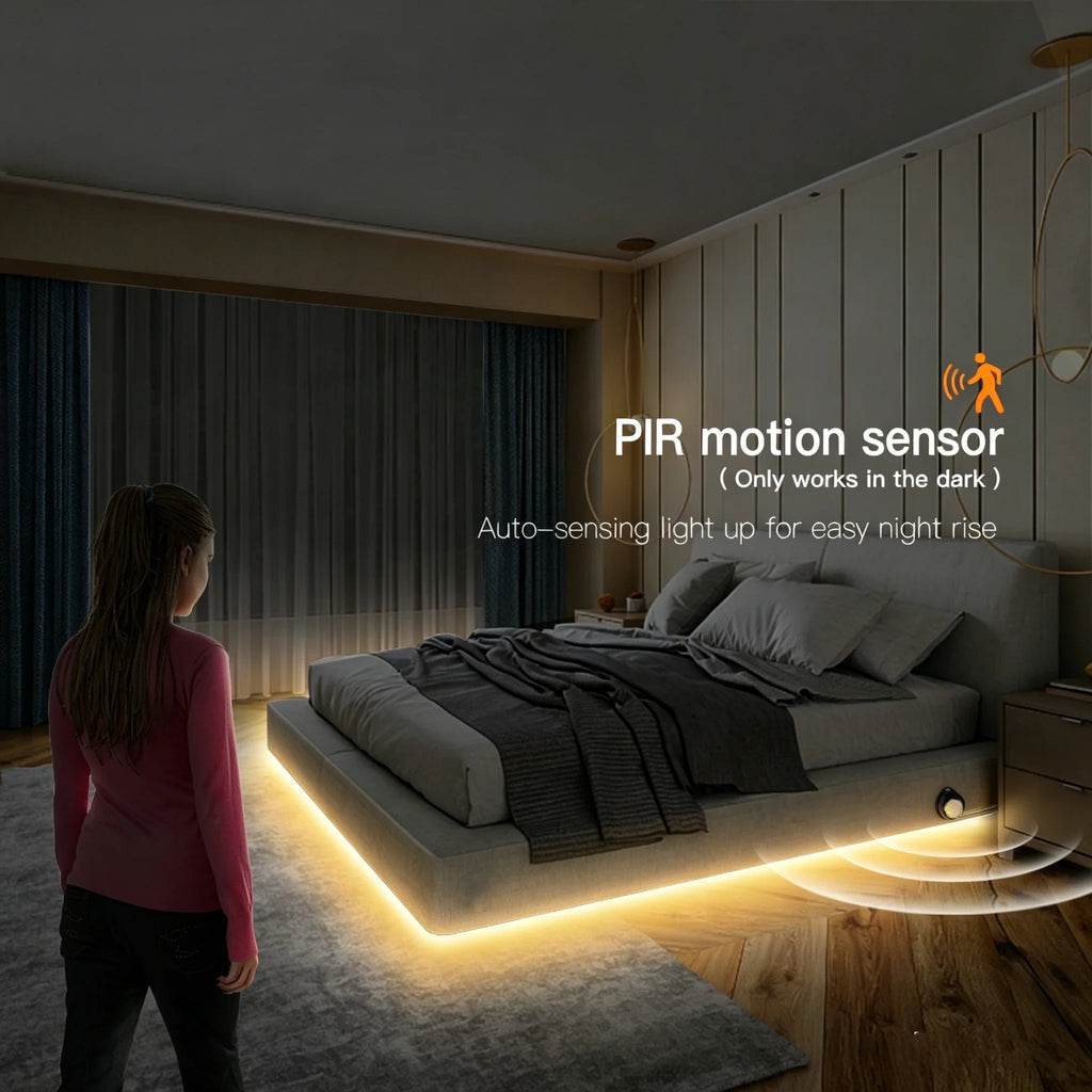 LED Night Light Neon Strip 24V Smart Human Sensor Black Silica Gel Tube Night Motion Induction Lamp for Bedroom Bathroom Stairs Oasis Select