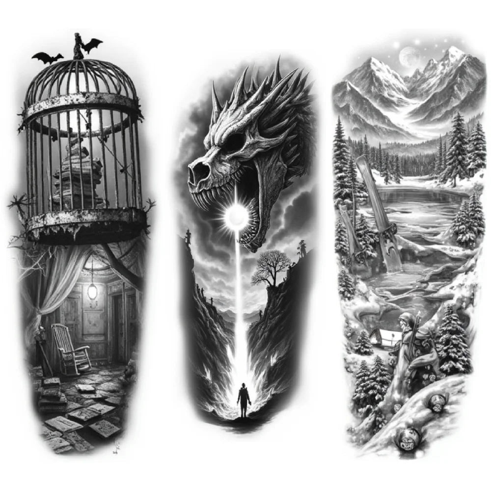 3-Pack Realistic Temporary Tattoos – Caged Creature & Nature Art