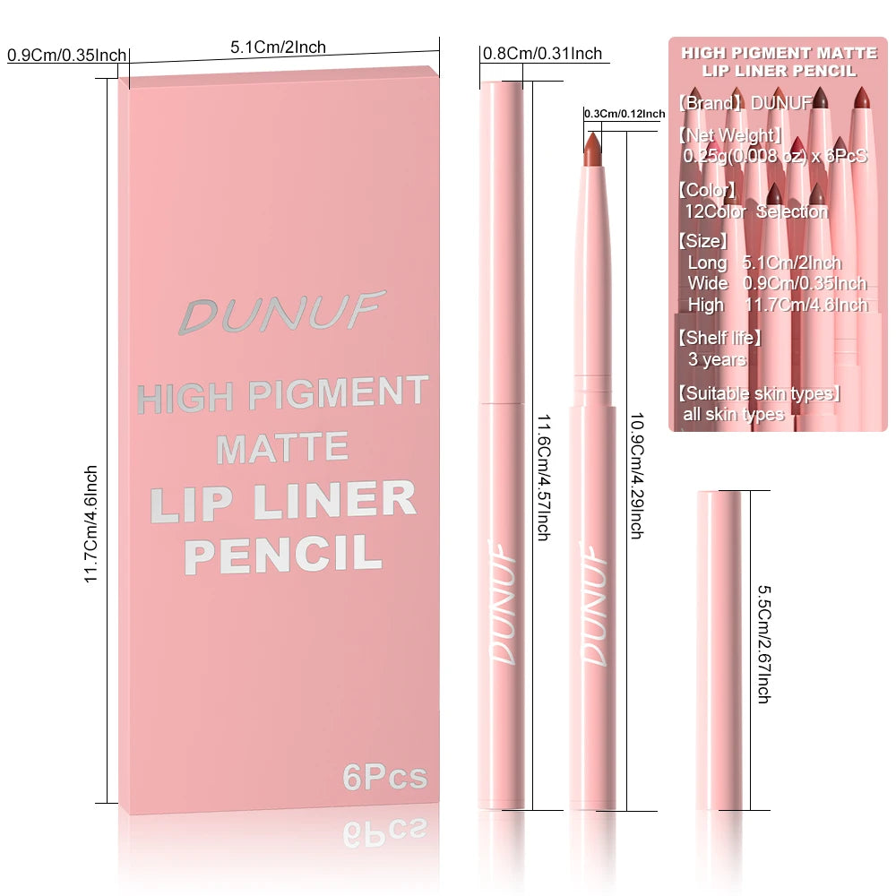 6pcs Lip Liner Pen Set Long-Lasting, Waterproof Sweatproof, Easy Coloring Non-fading Color Rendering Lip Gloss Set Beauty Makeup Oasis Select