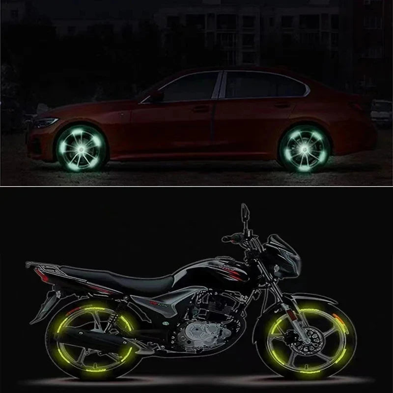20/60pcs Wheel Hub Reflective Stickers Anti Scratch Auto Body Decorative Rim Tape Strips Warning Passing Car Motorcycle Bicycle Oasis Select