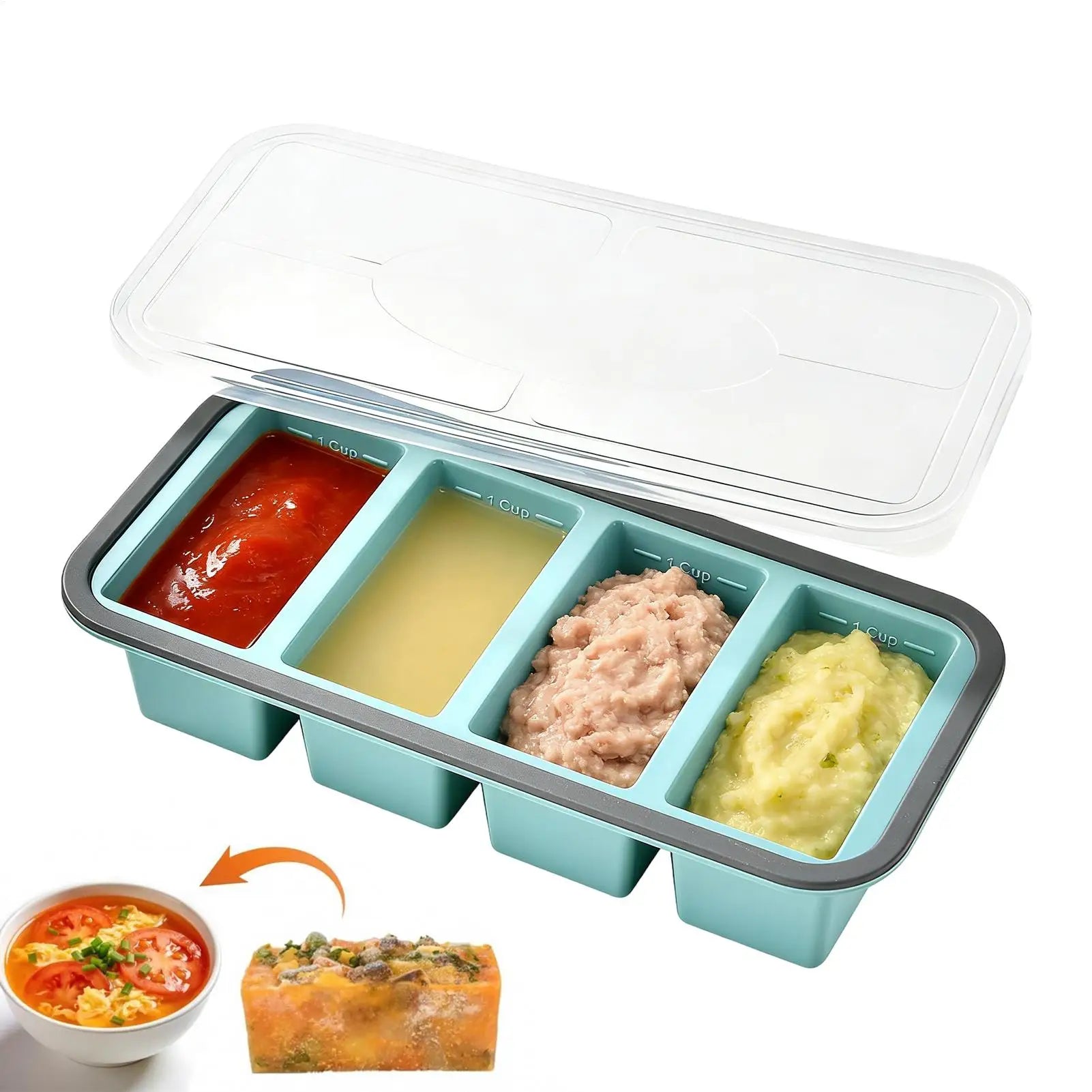 Silicone Freezer Tray Mold with Lid Storage Box Food Box Ice Cubes Tray Mold Storage Containers for Soup Broth Meal Prep Oasis Select