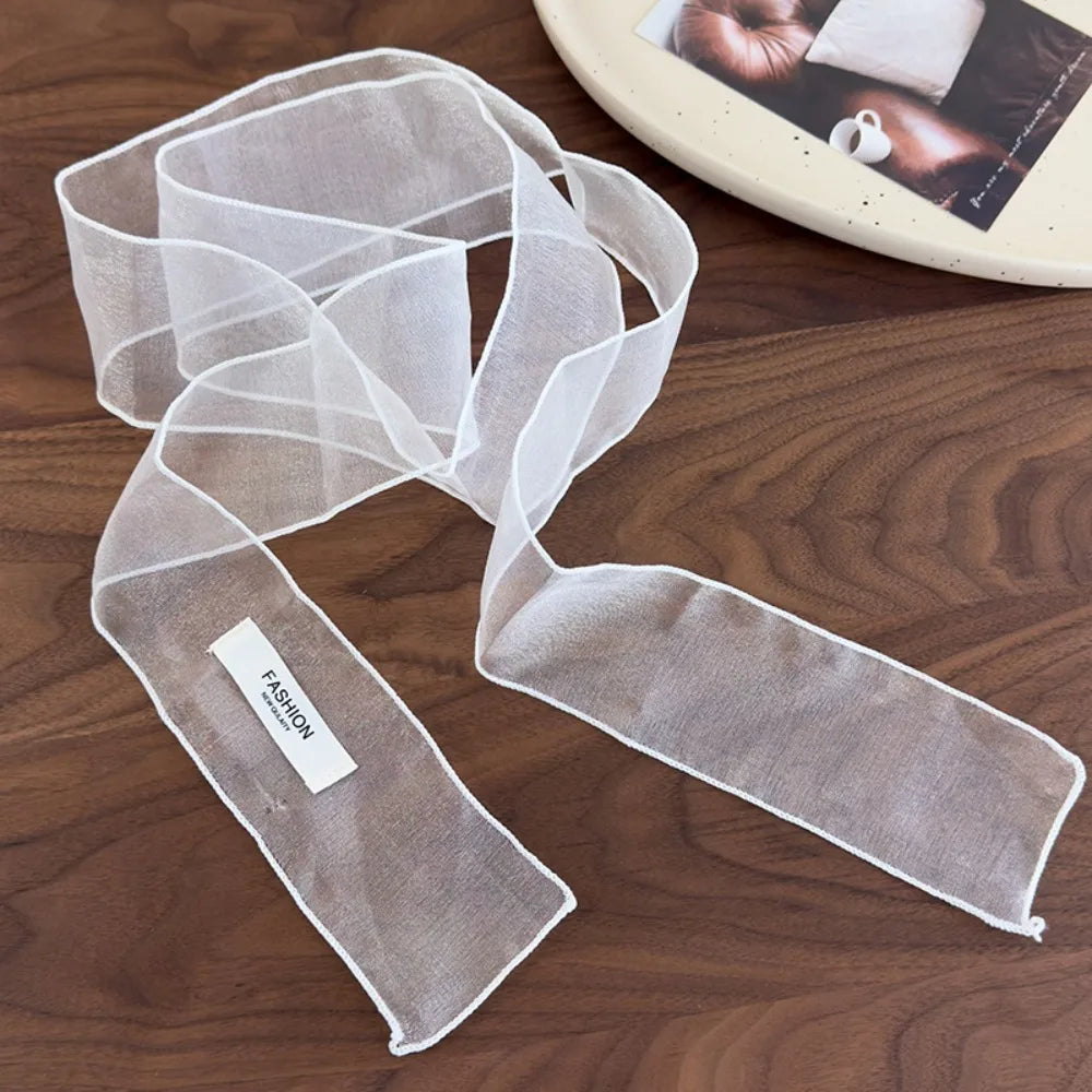 Decorative Solid Color Silk Scarf Y2K Thin Organza Headscarf Narrow Scarf Beach Oasis Select White