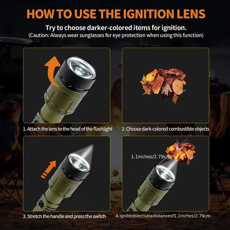 Powerful Flashlight Concentrating Ignition Flashlights Waterproof Type C Rechargeable Lamp Outdoor Camping Adventure Torch Oasis Select