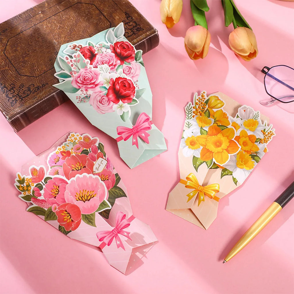 Bulk Blank Note Cards Bouquet Greeting Card Flower Modeling Birthday Gift Decoration Card Stereo Creative Easter for Daughter Oasis Select