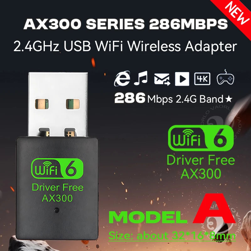 WIFI 6 802.11AX USB WiFi Wireless Adapter AX300 Network Card 2.4G Wi-Fi Mini Dongle Receiver For PC/Laptop Win7/10/11 Drive Free Oasis Select Model A