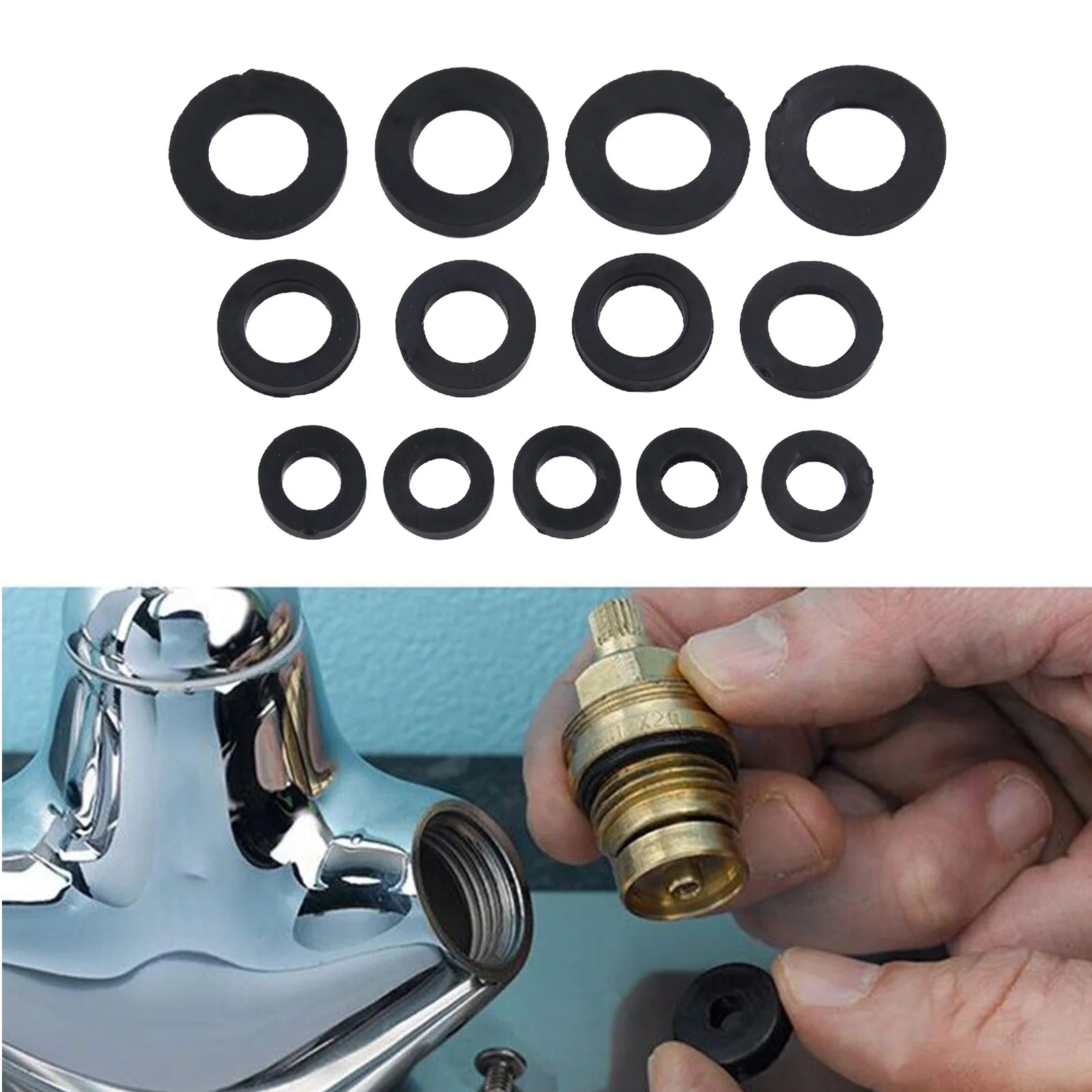 13PCS Mixed Tap Washers Rubber Grommet Bath Sink Basin Shower Seal Drip 3/8" 1/2" 3/4" O-Ring Gasket Seal Accessories Oasis Select