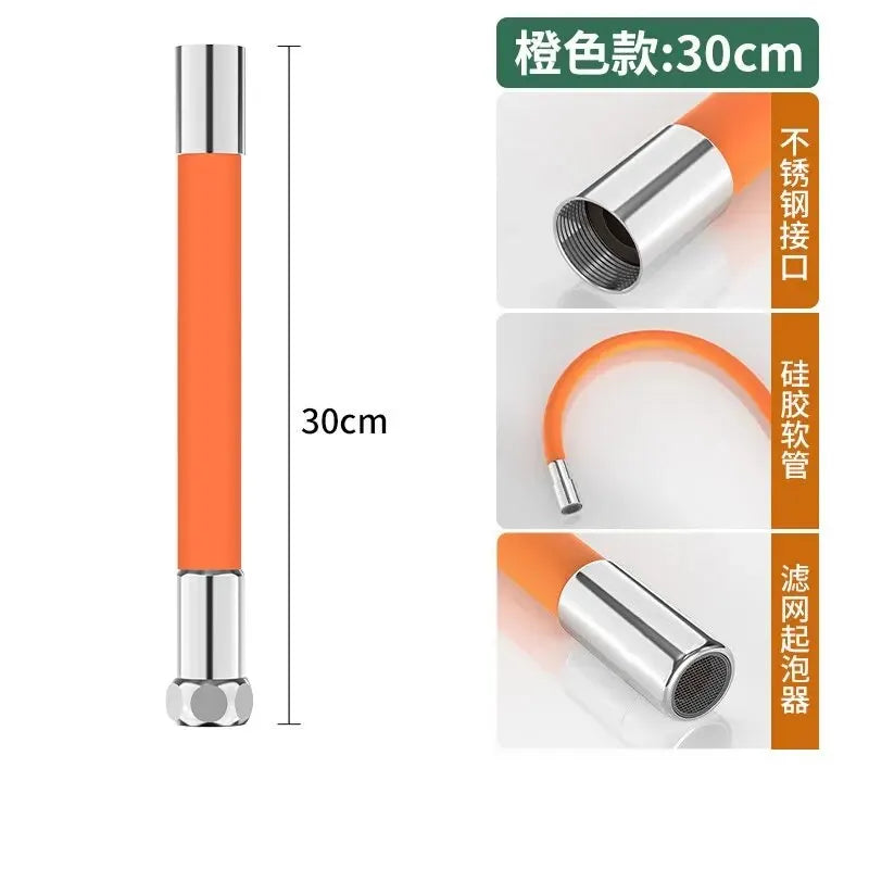 Kitchen Faucet Extension Extender Universal 360° Rotating Silicone Flexible Hose Water Tap Pipe Tube for Bathroom Wash Basin Oasis Select Orange30cm