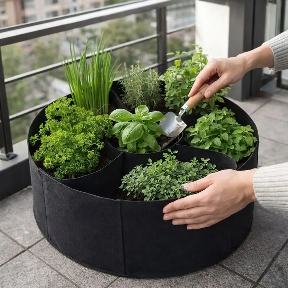 7 Grids Garden Grow Bags Circular Freestanding Divided Planter Root Aeration Heavy Duty Felt Raised Garden Bed Oasis Select