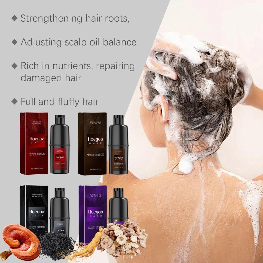 HOEGOA Herbal Hair Dye Shampoo – Black Brown Red Purple Hair Dye Shampoo Oasis Select