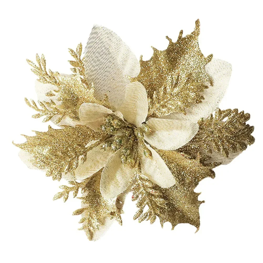 Christmas Poinsettia Glitter Flower Hanging Xmas Party Tree Decoration Xmas Tree Ornament Home Decoration Navidad New Year Oasis Select
