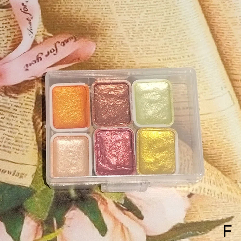 6Color Shimmer Solid Watercolor Set Retro Painting Pearlescent Metal Candy Colors Set for Art Painting Drawing Nail Design Oasis Select F