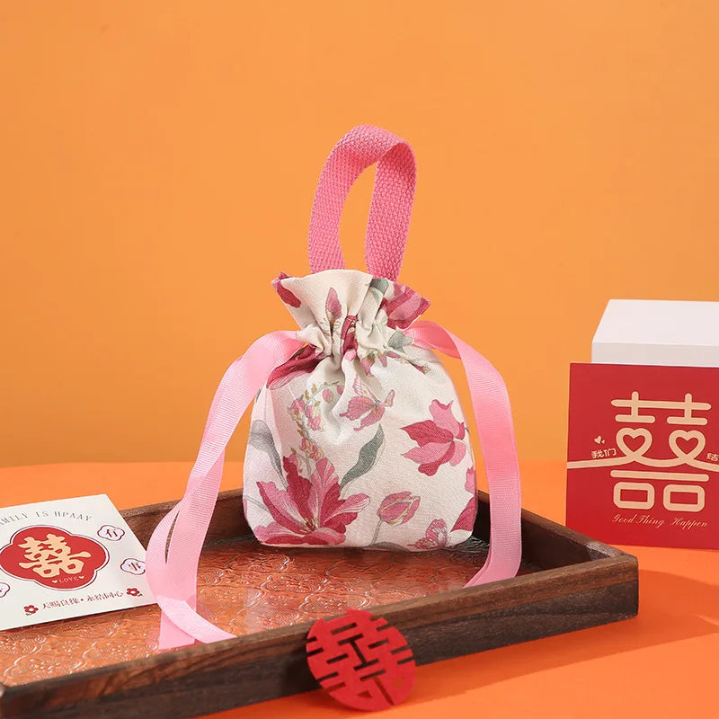 Retro Flower Drawstring Candy Bag | Wedding & Party Gift Pouch