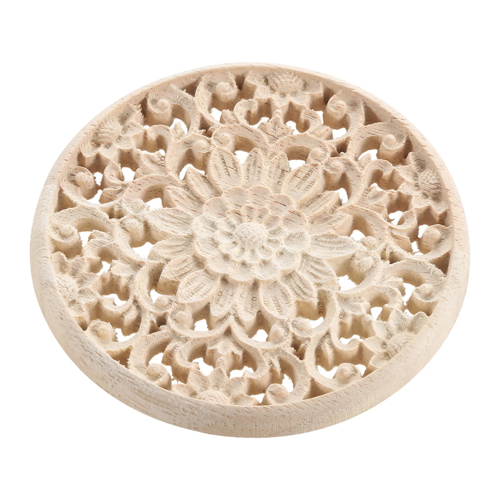 1 pc Unfinished Natural Floral Wood Carved Woodcrafts decorations for Wall Door Furniture Cabinet wood signs for home decor Oasis Select 10cm