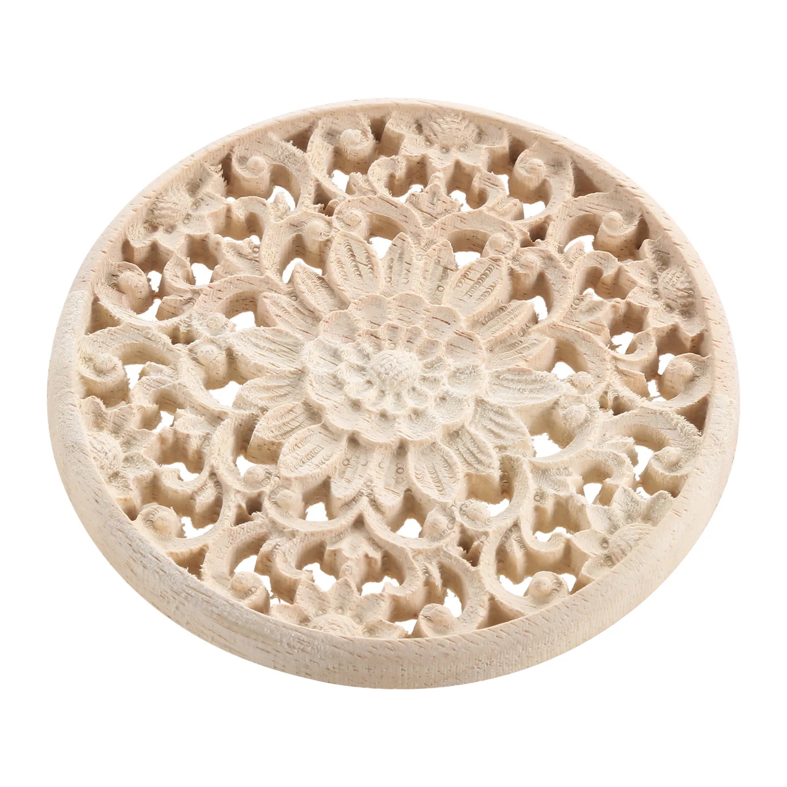 1 pc Unfinished Natural Floral Wood Carved Woodcrafts decorations for Wall Door Furniture Cabinet wood signs for home decor Oasis Select 10cm