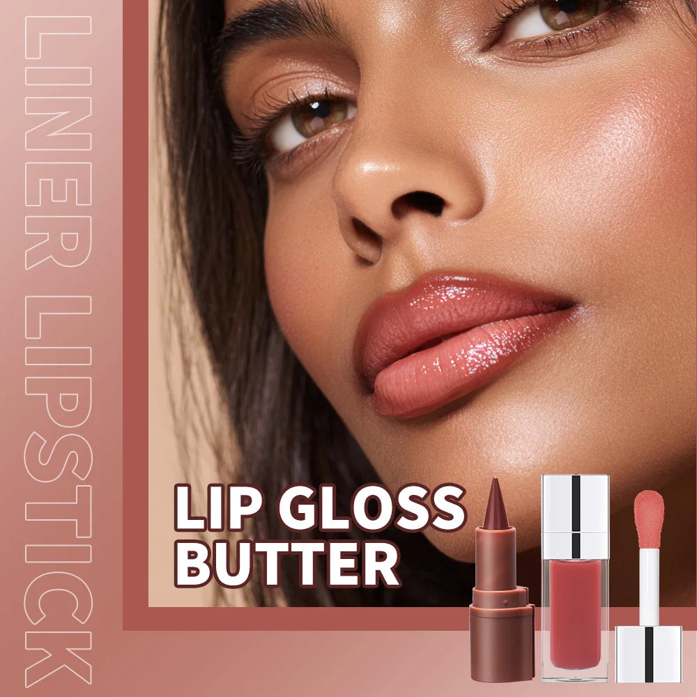 Lip Liner With Lip Gloss Lip Combo Set Dark Brown Pink Nude Gloss Shiny Long Lasting Moisturizing Lip Glossy Lips Makeup Set Oasis Select
