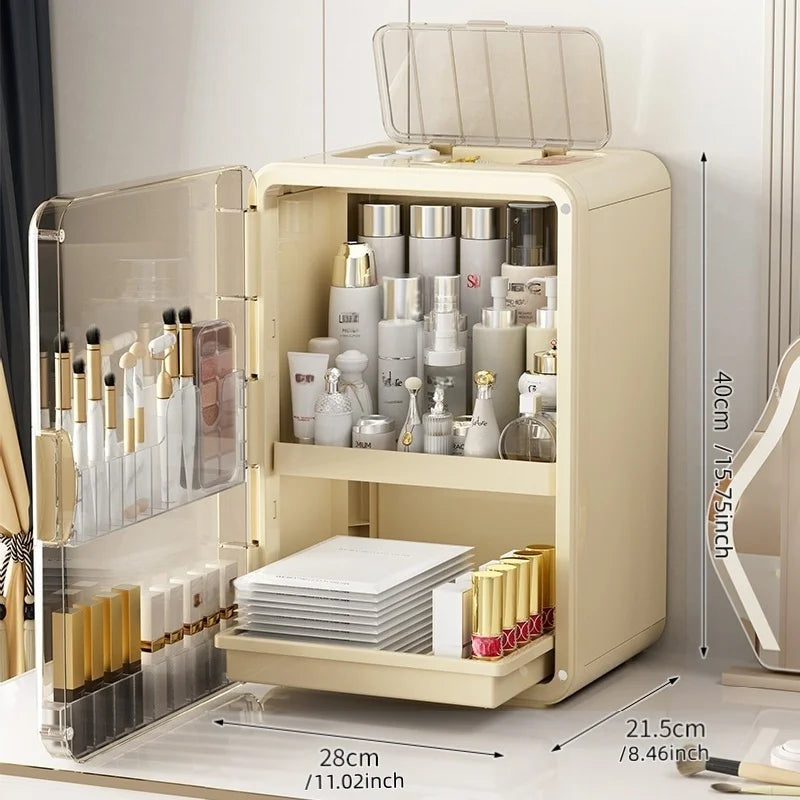 1 pcs Cosmetics storage box, desktop shelf, storage rack, dressing table, large-capacity skin care products storage cabinet Oasis Select cream yellow