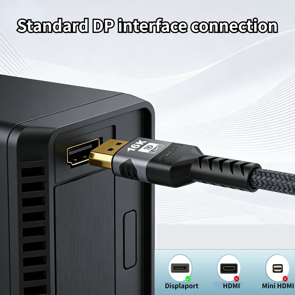 16K DP 2.1 8K@120Hz 4K@240Hz 80Gbps HDR Video Audio Displayport Cable Display Port for Laptop TV Xbox Projector Gaming Monitor Oasis Select