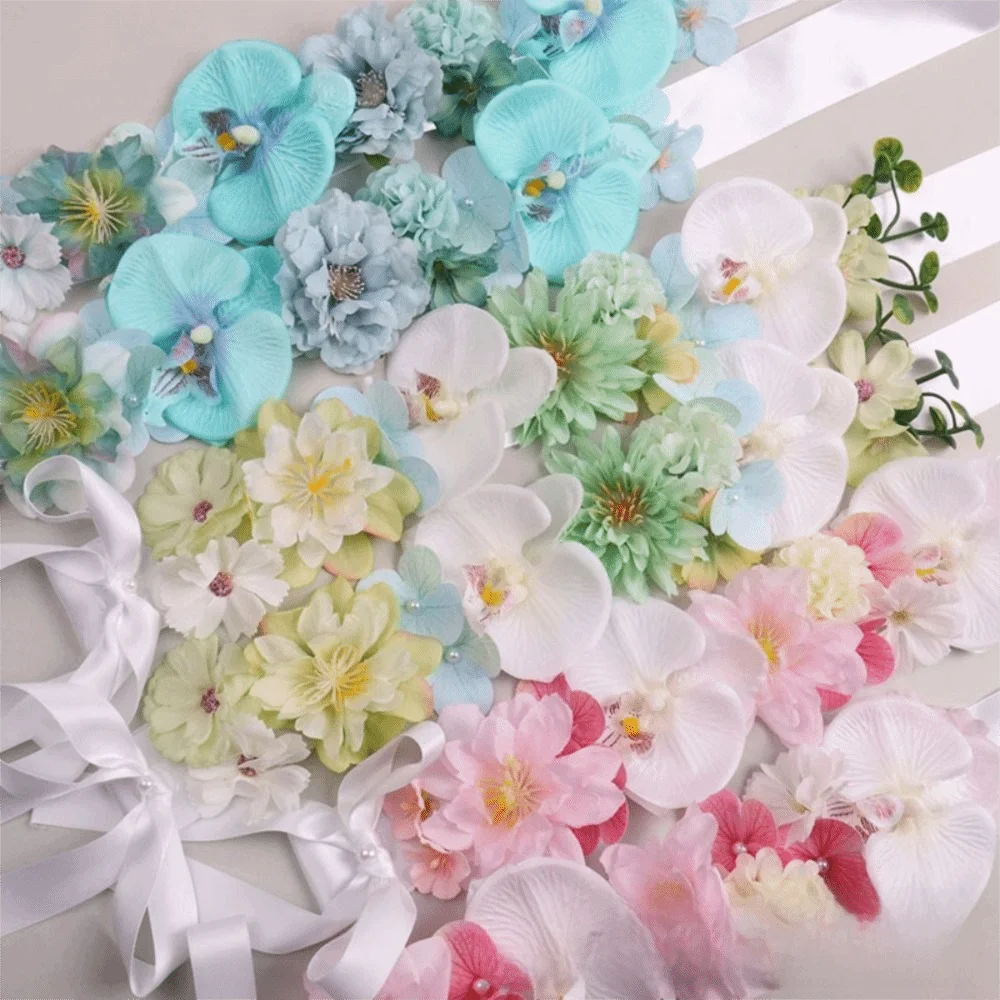 Floral Decorative Satin Flower Shawl Elegant Ornament Mixed Blooms Artificial Flowers Sash Reusable Multi-functional Oasis Select