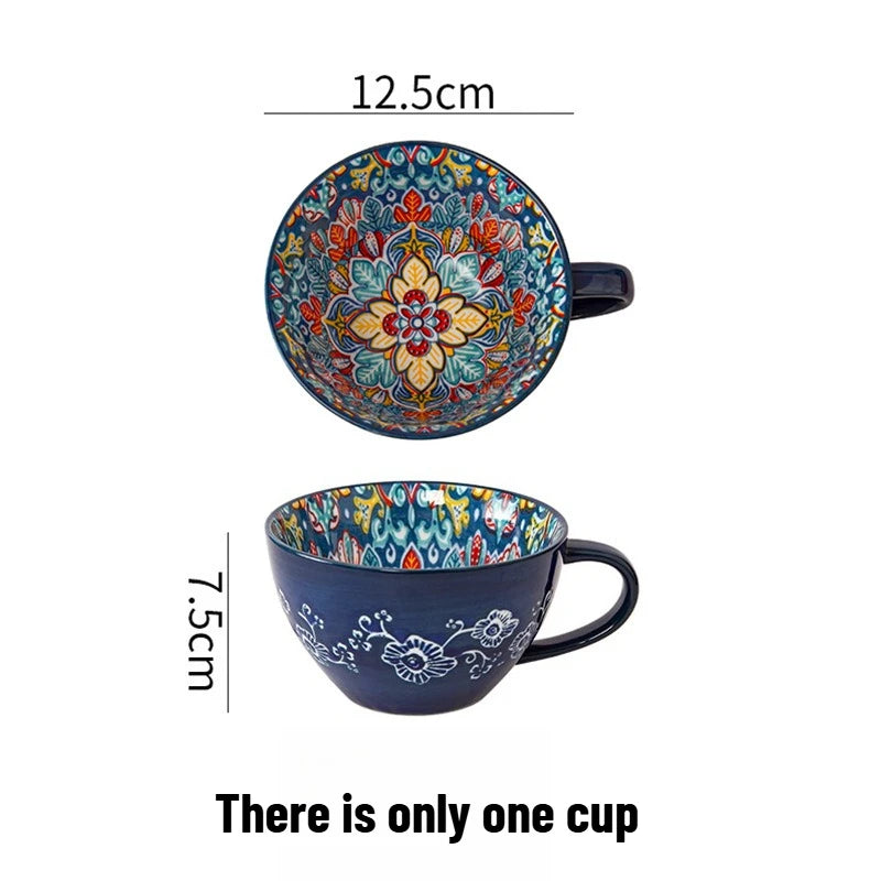 1pcs Vintage Bohemian Ceramic Mug Multi-purpose Daily Drinking Vessel Nice Present for Friends Family Work Partners Oasis Select 301-400ml 1pcs blue cup