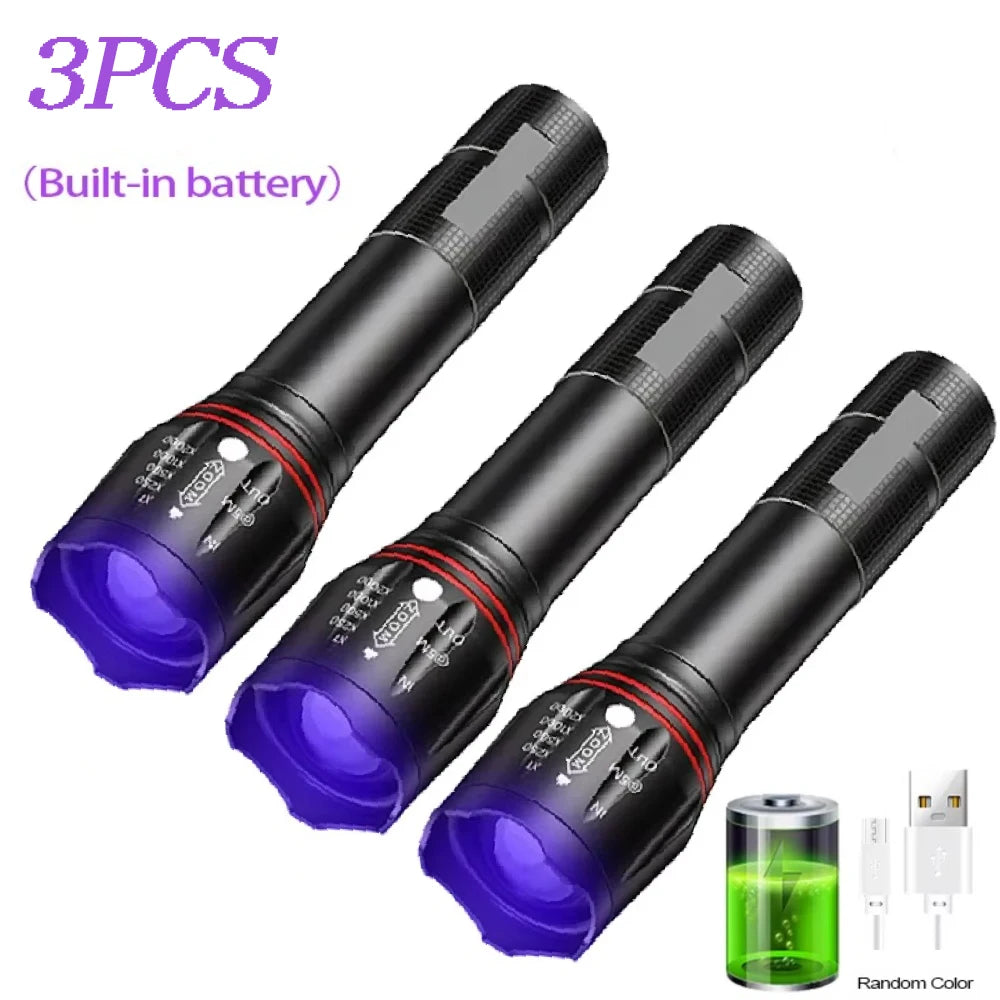 395nm LED UV Flashlight Rechargeable Zoomable Torch Light for Pet Urine Stain Detector Tools Lantern Money Fluorescer Detector Oasis Select 395nm 3pc