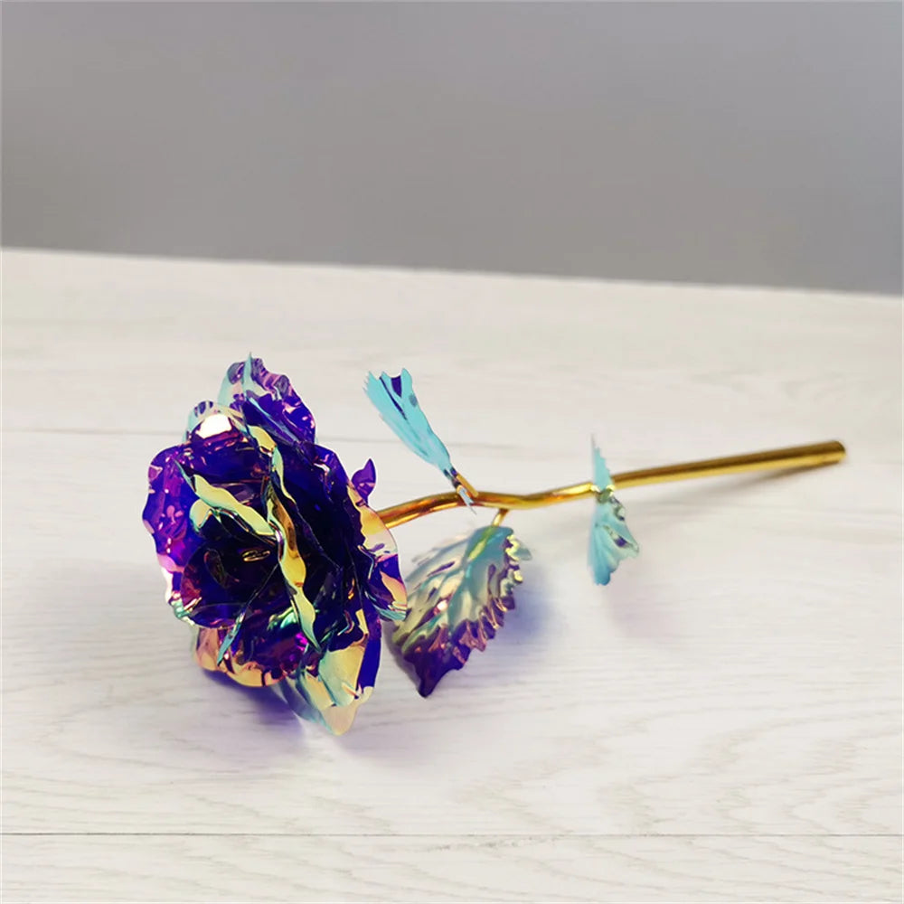 1pcs Artificial Flower Foil Rose Flower Valentine'S Day Gifts 24k Golden Plated Gold Rose Lasts Forever Love Flower For Wife Oasis Select Purple