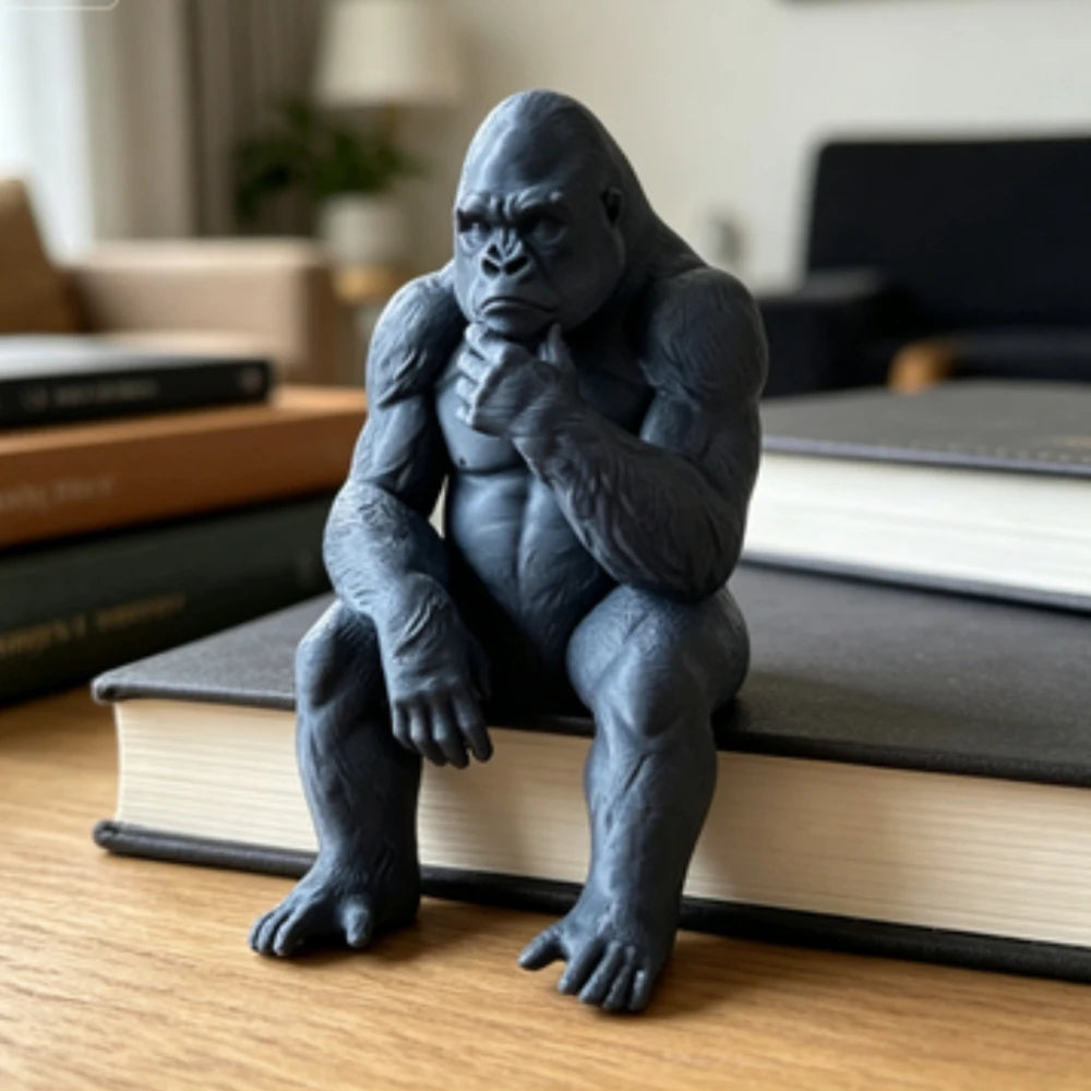 Thinking Gorilla Shelf Sitter Figurine Meditation Sitting Ape Ornaments for Home Book Edge & Office Desktop Ornament Decor Gifts Oasis Select