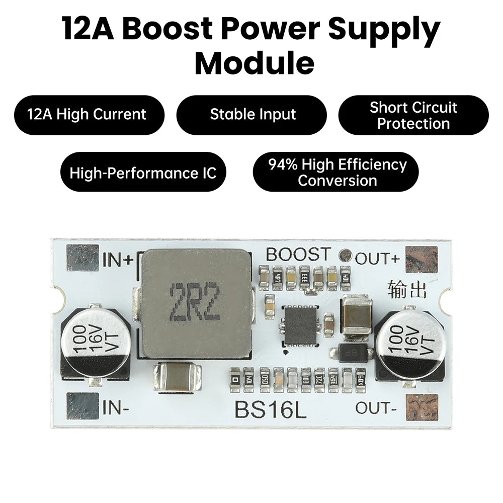 DC-DC Boost Converter Module 2.7-15V to 5V/9V/12V 12A High Efficiency Step Up Voltage Regulator With Short-Circuit Protection Oasis Select
