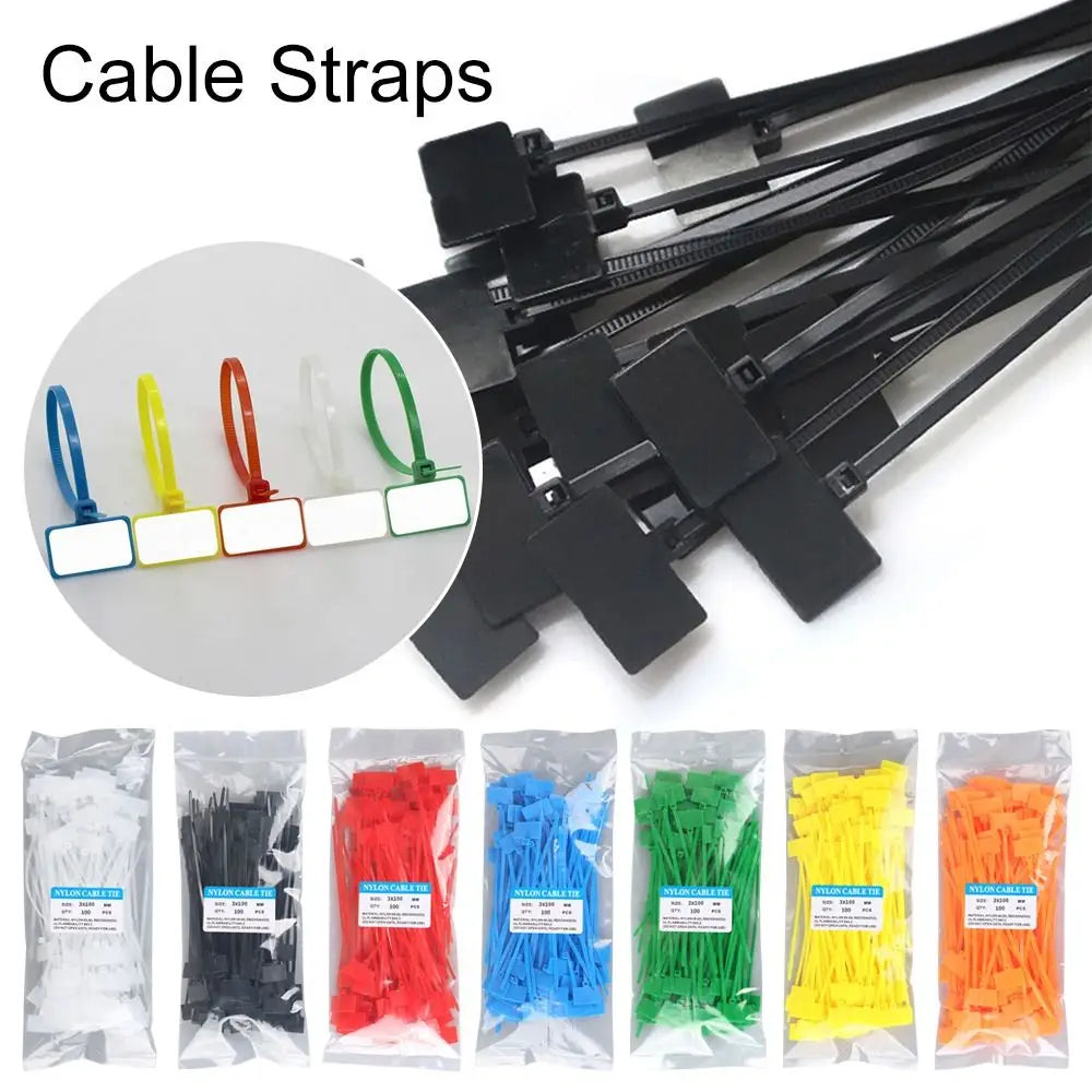 100pcs Plastic Loop Ties Markers Cable Easy Mark Nylon Cable Ties Tag Labels Tag Self-locking Zip Ties Oasis Select