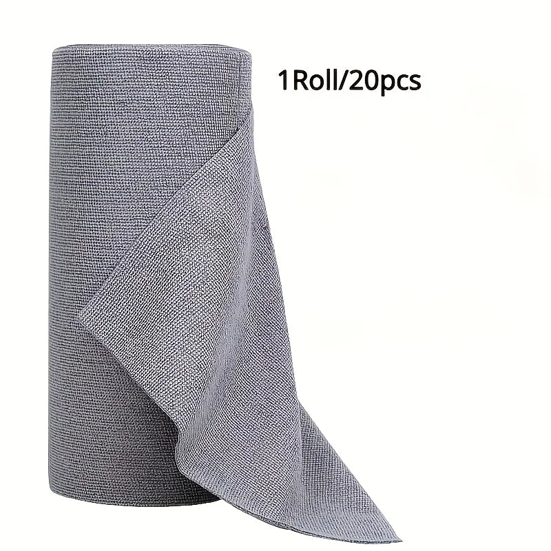 1 roll/20 reusable microfiber cleaning cloths - kitchen towels, multi sided household cloths Oasis Select Light Grey