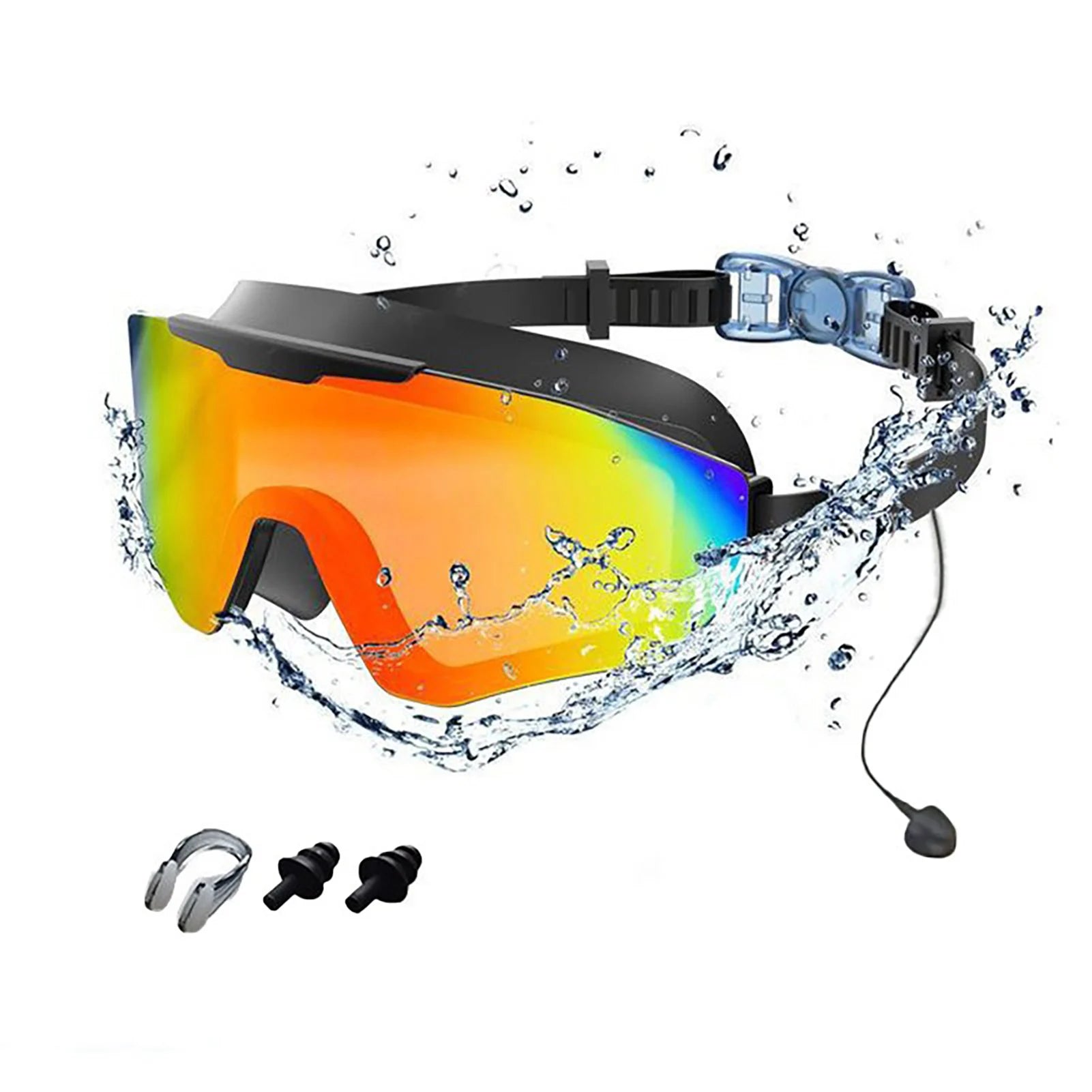 Mirrored Anti-Fog Swim Goggles | Wide View Large Frame & Earplugs Swim Goggles Oasis Select Adult Red