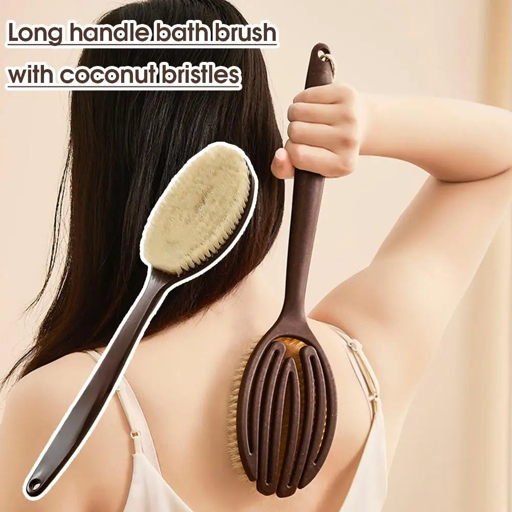 Long Handle Back Scrubber for Shower Natural Coconut Soft Bristlefor Dry Brushing, Exfoliation & Skin Care Improve Circulation Oasis Select