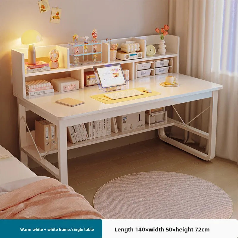 Desk bookshelf integrated student writing desk simple office desk and chair combination computer desk Oasis Select White-140cm