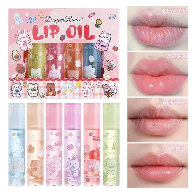 Lip Gloss Oil Flower Lip Oils Moisturizing Jelly Crystal 6pcs Non-Stick Long Lasting Lip Kit Liquid For Children Ladies Girls Oasis Select