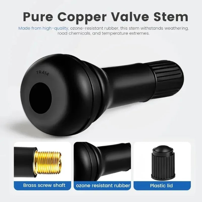4/8/24PCS Car Tubeless Tire Valve Tire Valve Stem TR412/TR413/TR414/TR415 with Dust Cover Black Rubber Snap on Tire Valve Stem Oasis Select
