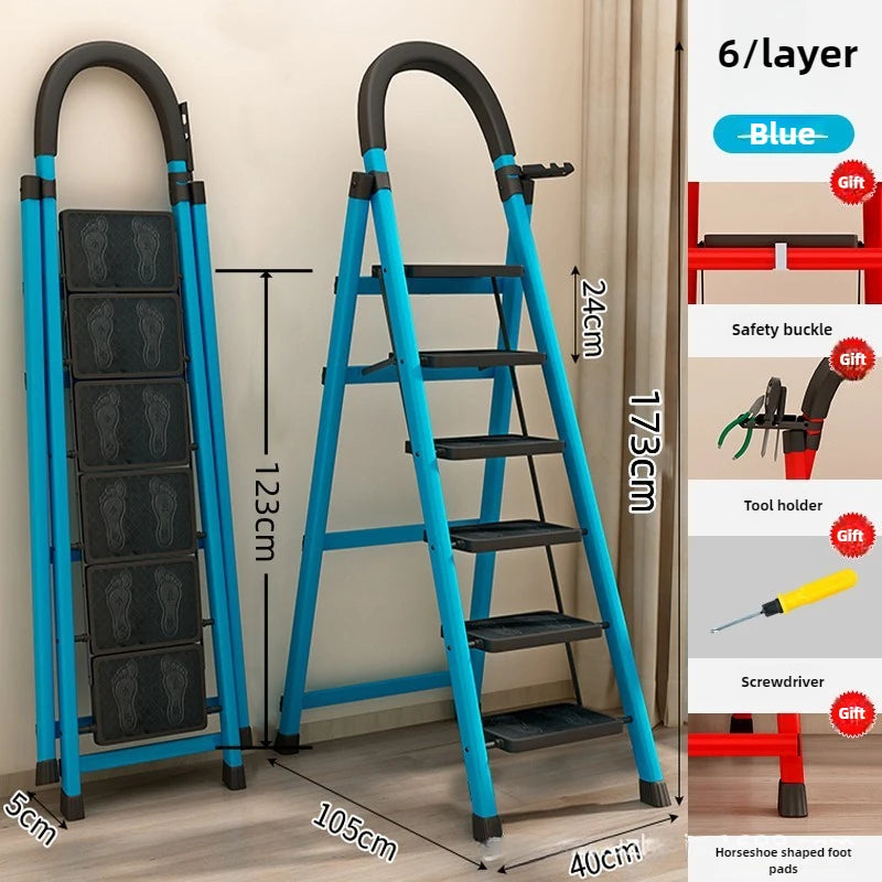 Ladder, zigzag ladder, folding ladder, three four five six step ladder, thickened carbon steel engineering ladder Oasis Select Bluesixstep