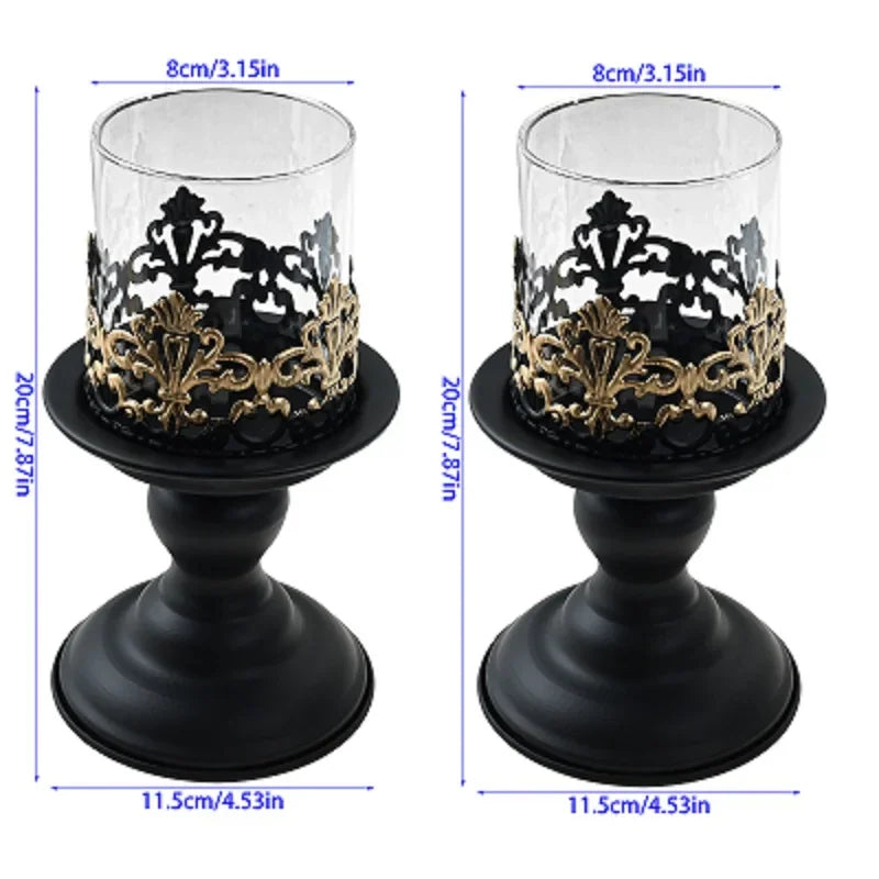 2pcs/set Black Pillar Iron Candle Holders Fits for Christmas Table Decoration As Centerpieces in Living Room,dining Room,mantle Oasis Select LLSize