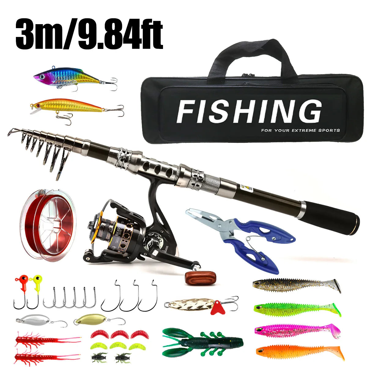 Carbon lure rod wheel set, sea fishing rod, telescopic fishing rod, rotating reel, travel, fresh water fishing set Oasis Select 3mSuit