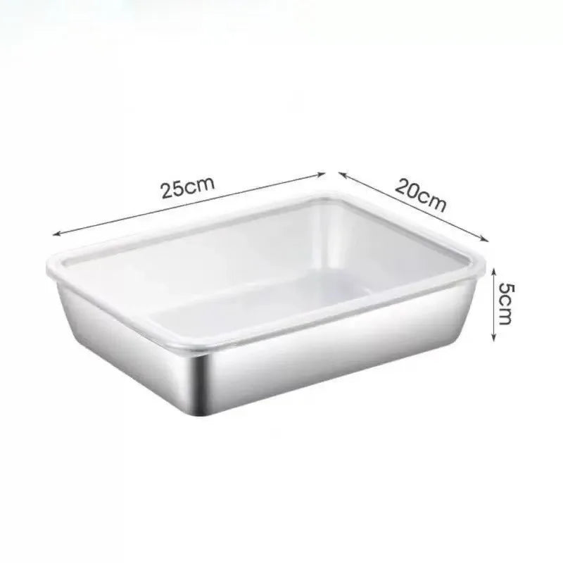 Stainless Steel Fresh-keeping Box Fruit Plate Vegetable Preparation Plate Refrigerator Storage Outdoor Bento Picnic with Lid Oasis Select White cover-3pc