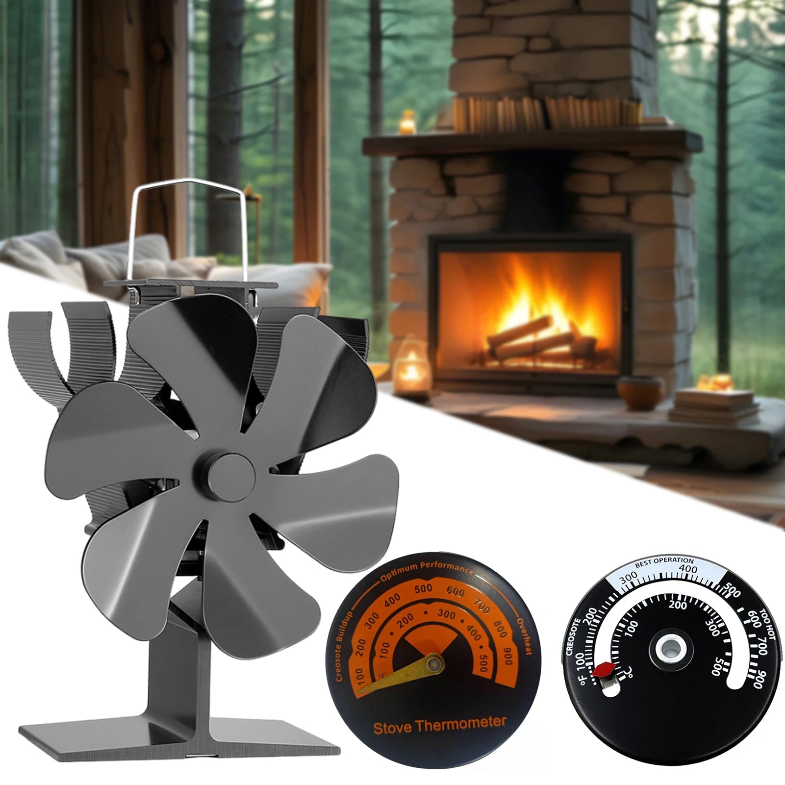 6-Blade Heat Powered Wood Burning Stove Fan | No Electricity